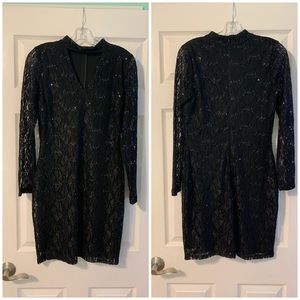 Black Sequined Long Sleeve Dress